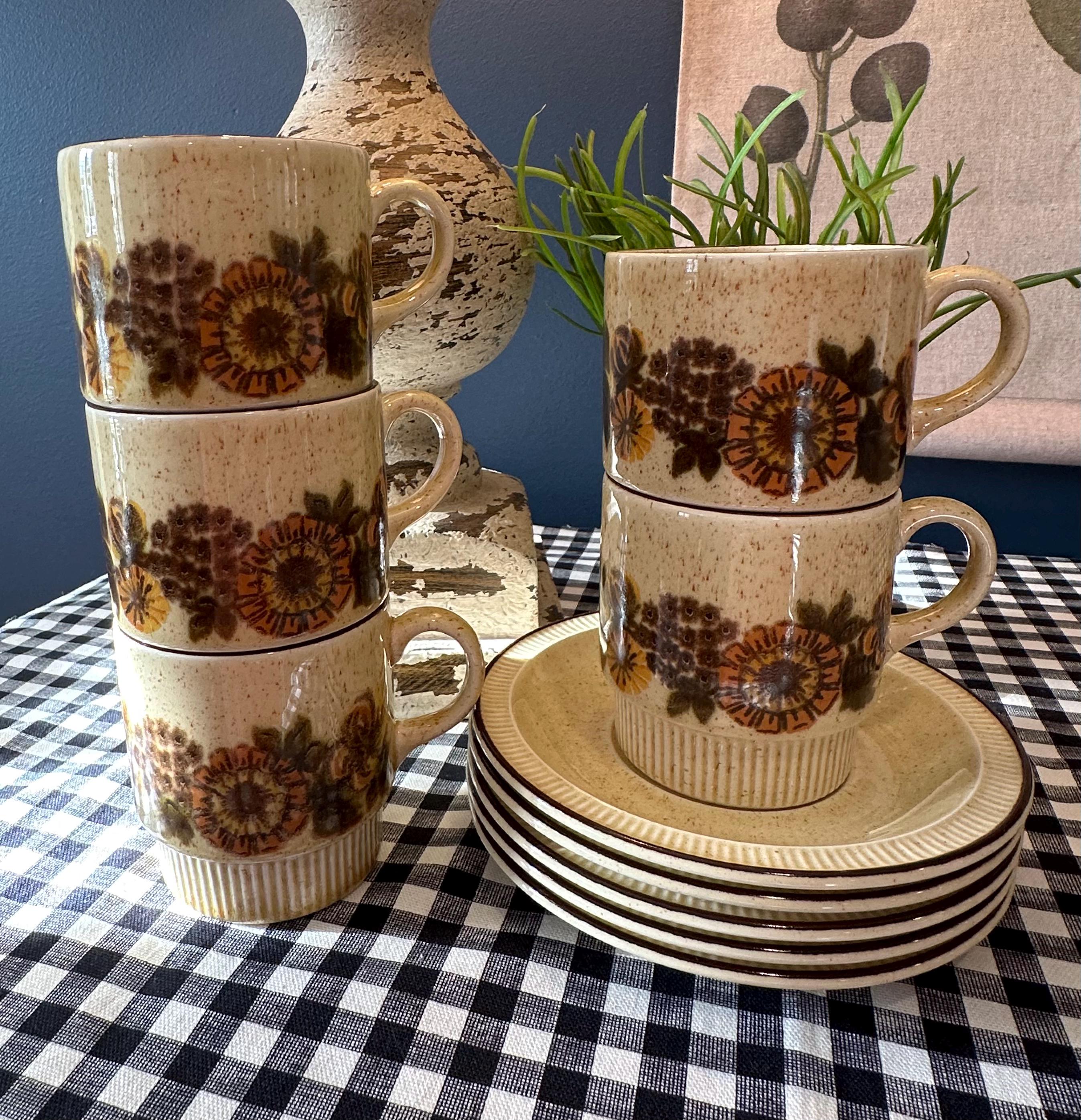 Lot De 3 Mugs/tasses Vintage – Couleurs Automnales – Made In England – Années 1970 – Parfait état