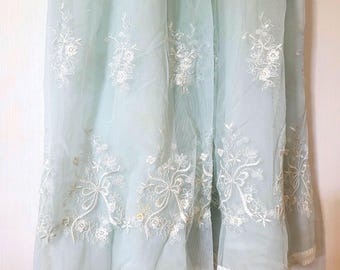 Vintage Oscar De La Renta Nightgown in Baby Blue Green with Lace