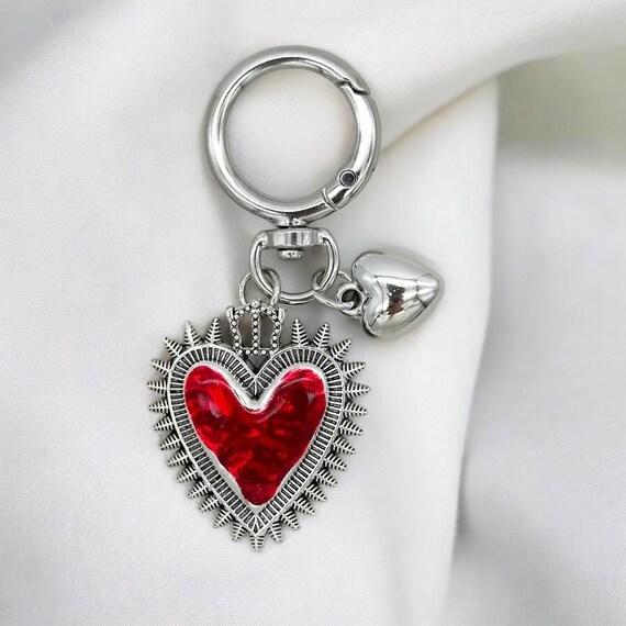 Grunge Heart Keychain Multi-colored Heart Charm Edgy