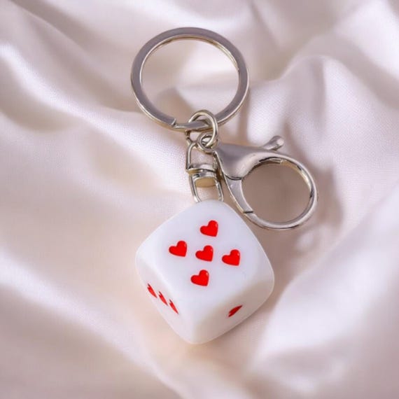 Heart Dice Charm Keychain Car Key Souvenir Gift for Men Women