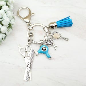 Hairdresser Scissors Comb Hair Dryer Keychain | Personalized Barber Shop Keychain Gift | Stylist Accessory