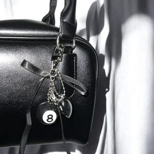 Punk 8-Ball Keychain with 3D Heart & Star Charms – Y2K Aesthetic Phone Bag Accessory Jewelry image 3