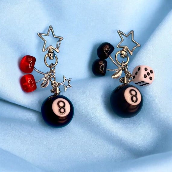 Portachiavi Y2K A Forma Di Ciliegia E 8 | Rosso E Nero | Ciondoli Stella | Accessorio Estetico Per Chiavi E Borsa