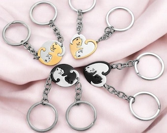 2 Cat Heart-Shaped Love Magnetic Keychains | Yin Yang Concept Bag Accessories | Unique Couple Keychains