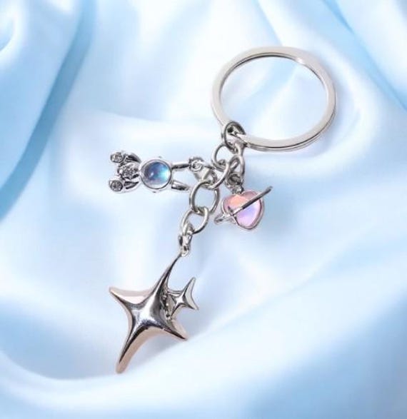 Y2K Star Planet Saturn Heart Shiny Stone Keychain – Handmade