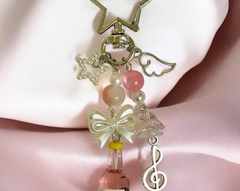 Porte-clés étoile rose soda aux fraises et perles de l'an 2000 | Porte-clés esthétique rétro | Porte-clés en perles tendance | Joli cadeau pour femme et fille