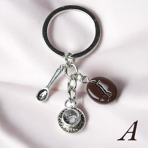 Handmade Coffee Bean Cup and Spoon Keychain - Unique Coffee Lover’s Gift - Charming Handmade Accessory