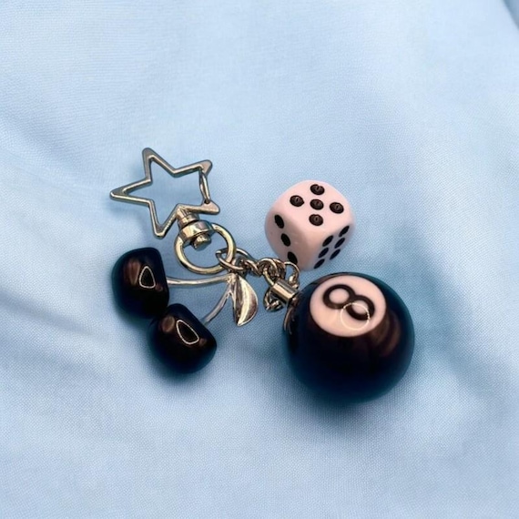 Y2K Number 8 Ball, Cherry, Dice & Star Keychain - Retro