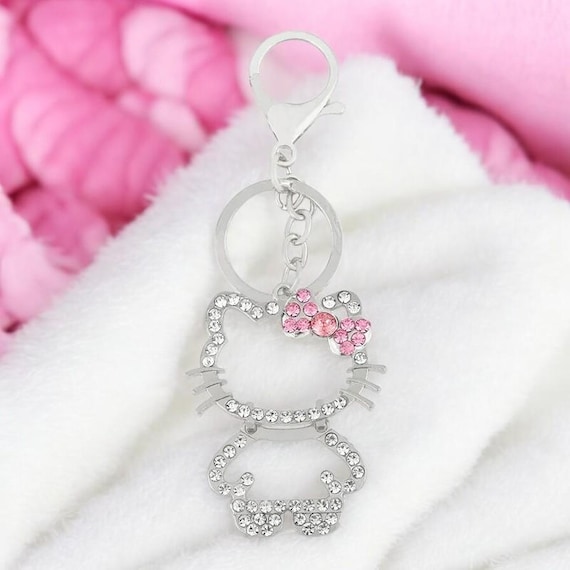 Sanrio Kawaii Hello Kitty Crystal Keychain Metal Backpack Chain with  Kuromi Charm