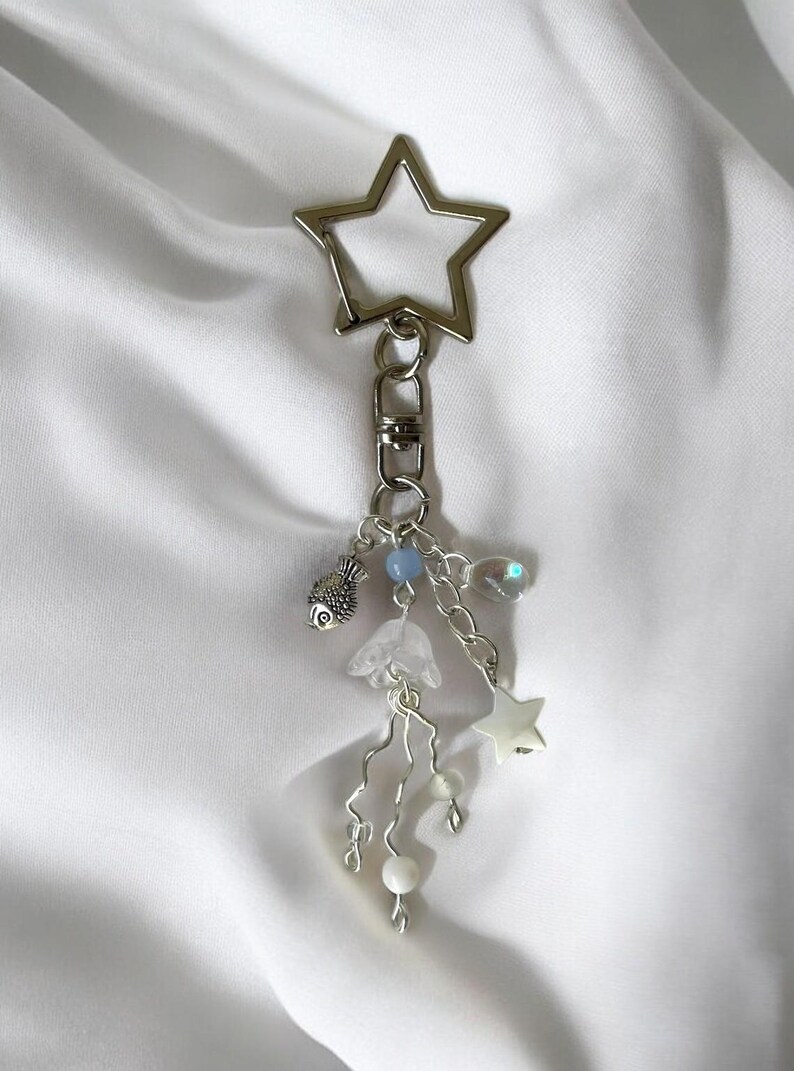 Handmade Wave Fish Sea-themed Beaded Keychain | White & Blue Ocean ...