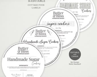 Cottage Food Label Bundle, bearbeitbare Canva-Vorlagen, Hausbäckerei-Etiketten, rund und quadratisch, Cottage Law-konform