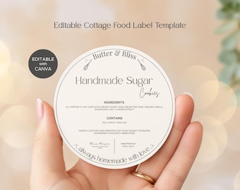 Bearbeitbare Cottage Lebensmitteletikettenvorlage, druckbare Bäckereietiketten für Heimbäcker
