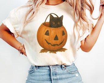 Comfort Colors Halloween Cat Shirt: Spooky Season Witchcore Tee