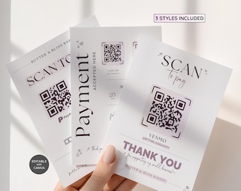 Scan-to-Pay-Vorlage, QR-Zahlungsschild, bearbeitbare Canva-Vorlage, Small Business Printable & Digital