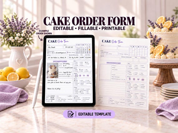 Editable Cake Order Form Template | Canva + Fillable PDF | Tablet-Friendly for Home Bakers
