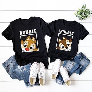 Chip and Dale Double Trouble Matching Couple T-Shirt, Men&#39;s and Women&#39;s Sizes (MAC-88971b)