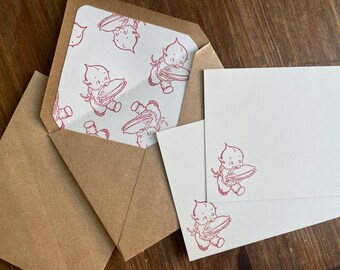 Kewpie Stationery Set | Handmade | Blank Note Cards | Lined Envelopes
