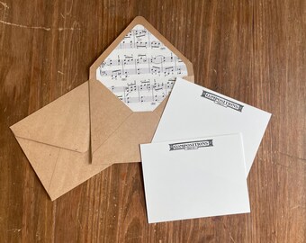 Handmade Music Stationery Set | Blank Note Cards | Lined Envelopes