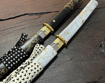 Matching Katanas: Midnight & Dawn Gilding | Ghost of Yotei Inspired Duo | Full Tang Display Sword Set