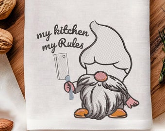 Kitchen Gnome Embroidery, Machine Embroidery Design Of My Kitchen My Rules, Kitchen Gnome With Knife, Design For Kitchen Lovers, Cooker