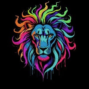 Lion, Embroidery Design, Colorful Lion, Multicolor Lion, Lion Head, Animal, Wildlife Decor, Digital, Modern Animal, Boho Lion, Rainbow Lion