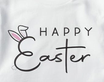 Stickdatei, Stickdatei, Frohe Ostern, Ostern mit Hasenohren, Frohe Ostern Titel, Frühlingsdesign, Osterfest