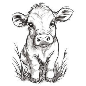 Adorable Baby Calf Embroidery, Machine Embroidery, Baby Cow, Calf, Farm Animal, Embroidered Cow, Rustic Farmhouse, Country Cottage, Barn