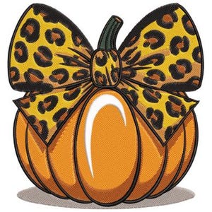 Leopard Pumpkin Embroidery, Machine Embroidery, Pumpkin Embroidery, Leopard Print Pumpkin, Autumn Embroidery, Pumpkin With Bow, Animal Print
