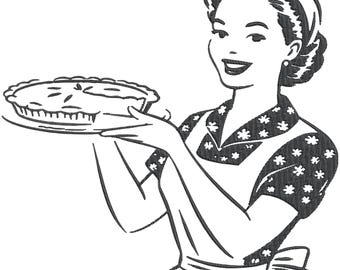 Keukenborduurontwerp, Woman And Cake Machine-bestand, Instant Download