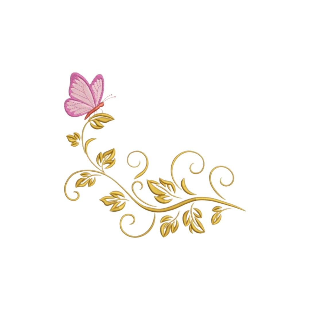 Floral Embroidery Design, Elegant Butterfly Floral Swirl Machine ...