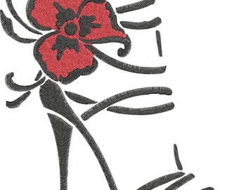 Kvinnabroderidesign, maskinbroderifil med blommande klack, direktnedladdning