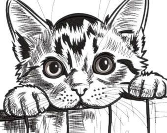 Bordado de gato asomado, diseño de bordado a máquina, gato, gatito, amante de los gatos, gato gracioso, gato negro, moderno, contorno, bordado de gatito, minimalista