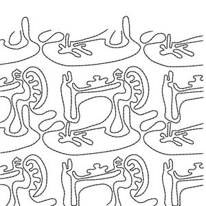 May include: A repeating pattern of black line art illustrations depicting vintage sewing machines arranged in a grid. Each individual sewing machine graphic is rendered in a simple, continuous outline style against a plain white background.