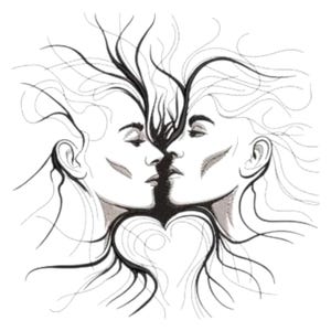 Disegno per ricamo di amanti, disegno per ricamo a macchina di linea del volto di amanti, amore di coppia, drammatico e minimalista, uomo e donna, punto bacio