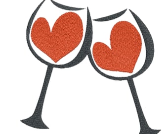 Love Embroidery Design, Wine Glasses Machine File, Instant Download