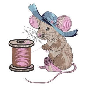 Cute Sewing  Mouse Embroidery, Machine Embroidery, Sewing Mouse, Animal Embroidery, Baby Mouse, Whimsical Mouse, Nursery Mouse, Woodland