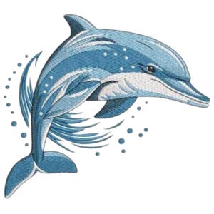 Diseño de bordado de delfín, hermoso diseño de bordado a máquina de delfín saltando, animal azul, natación, animales del océano, bordados marinos, puntada