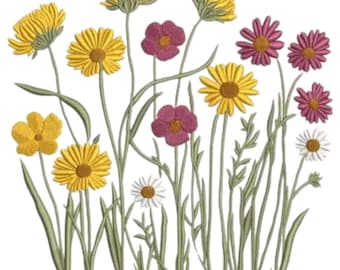 Wildflower Meadow Embroidery, Machine Embroidery, Floral Meadow, Embroidered Flower, Botanical Embroidery, Rustic Cottagecore, Farmhouse