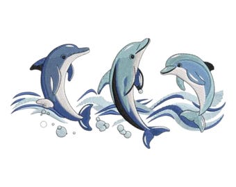 Verspielte Delfine Stickdatei, Maschinenstickerei, Ozean Tier, Meerestiere, Meer, Nautik, Strand, Küste, modern, niedlich, Ozeanliebhaber