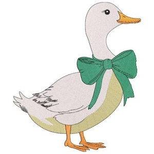 Pato disfrazado bordado, bordado a máquina, pato con cinta, lindo pato, animal, estilo vintage, inspirado en la naturaleza, blanco, dibujos animados, lindo