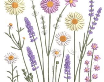 Blumen Stickmuster, Wildblumen Wiese Maschinendatei, Instant Download