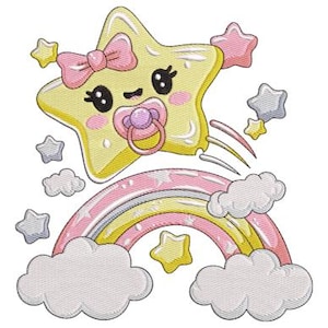 Star Embroidery Design, Baby Star With Rainbow Machine Embroidery Design, Cute Baby Embroideries, Beautiful Kid Stitching, Cartoon, Children