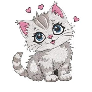 Motif de broderie chat, Motif de broderie machine chat mignon, Beau chaton, Chat de dessin animé, Broderies animalières, Animal de compagnie, Animaux, Bébés chats, Enfant