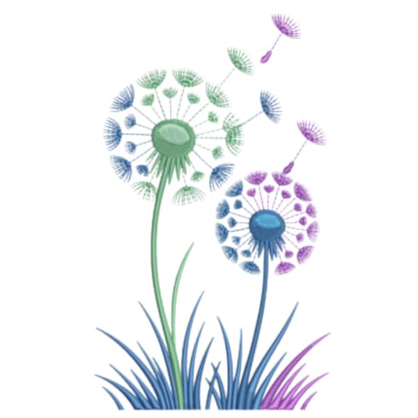 Blombroderidesign, färgglada maskrosor maskinfil, omedelbar nedladdning