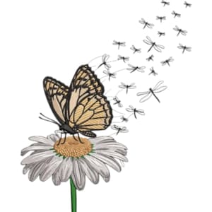 Butterfly And Daisy Embroidery, Machine Embroidery, Floral Butterfly, Spring Flower,Daisy Embroidery, Wildflower And Butterfly, GardenFlower