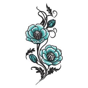 Poppy Embroidery Design, Elegant Blue Poppy Machine Embroidery Design, Blue Flowers, Beautiful, Colorful, Poppies, Blooms, Blossoms, Garden