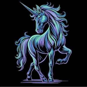 Unicorn Embroidery Design, Mystical Unicorn Machine Embroidery Design, Beautiful Magical Horse, Highlighted, Shining Animal, Light, Neon