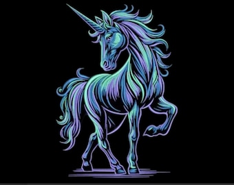 Unicorn Embroidery Design, Mystical Unicorn Machine Embroidery Design, Beautiful Magical Horse, Highlighted, Shining Animal, Light, Neon