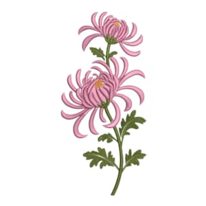 Diseño de bordado floral, elegante archivo de bordado a máquina de tallo de crisantemo, descarga instantánea