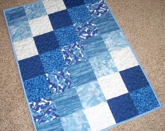 Baby Quilt ~ Lap Quilt ~ Blue & White ~ Handmade